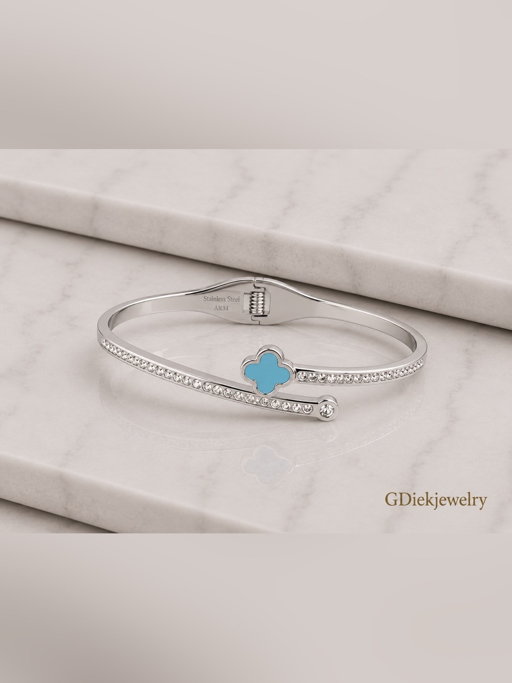 Stainless Steel Silver Bracelet with Turquoise Clover Accent